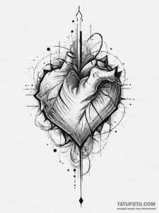 Tattoo design a geometric heart with a single... - эскиз тату (№1755703462_0, 20.08.2025 15:24) — Tatufoto.com