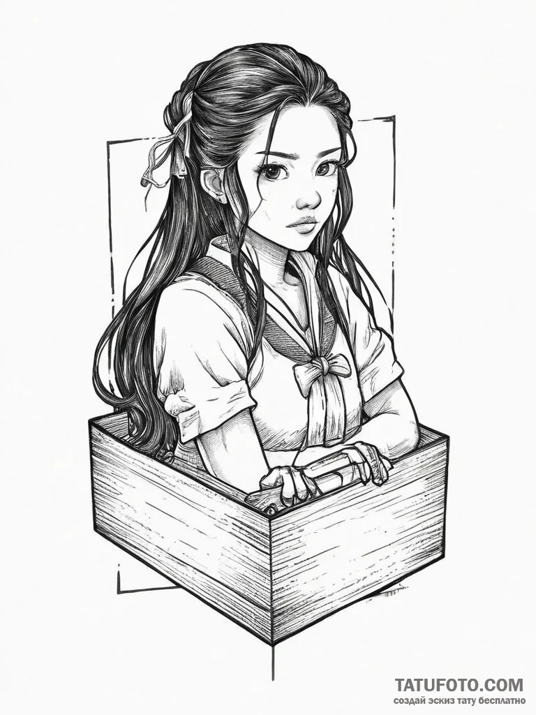 Nezuko in her box from demon slayer, tattoo l... - эскиз тату (№1755705117_0, 20.08.2025 15:51) — Tatufoto.com