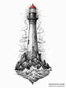 Tattoo sketch a lighthouse standing strong ag... - эскиз тату (№1755706143_0, 20.08.2025 16:09) — Tatufoto.com