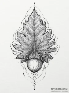 A minimalist tattoo of a single, perfect oak... - эскиз тату (№1755706558_0, 20.08.2025 16:15) — Tatufoto.com