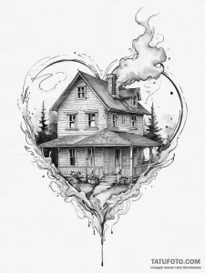 Tattoo sketch a simple house outline with smo... - эскиз тату (№1755708207_0, 20.08.2025 16:43) — Tatufoto.com
