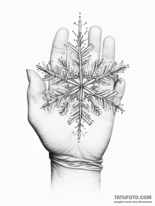 A close-up of a single, perfect snowflake on... - эскиз тату (№1755708828_0, 20.08.2025 16:53) — Tatufoto.com