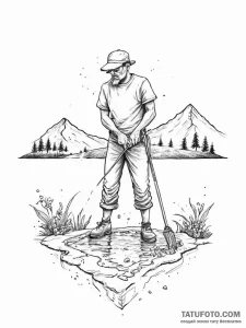 A person harvesting salt from an evaporation... - эскиз тату (№1755710074_0, 20.08.2025 17:14) — Tatufoto.com