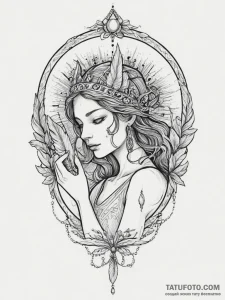Tattoo design a virgo maiden holding a single... - эскиз тату (№1755712760_0, 20.08.2025 17:59) — Tatufoto.com