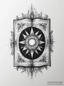 Tattoo design an open spellbook with glowing... - эскиз тату (№1755720018_0, 20.08.2025 20:00) — Tatufoto.com