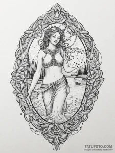 An elegant tattoo sketch of the goddess mokos... - эскиз тату (№1755723530_0, 20.08.2025 20:58) — Tatufoto.com