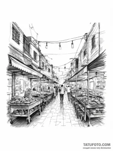A street food market in mexico city at night. - эскиз тату (№1755725991_0, 20.08.2025 21:39) — Tatufoto.com