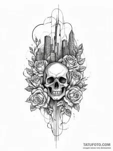 Reflections of a city skyline in the glass fa... - эскиз тату (№1755727008_0, 20.08.2025 21:56) — Tatufoto.com