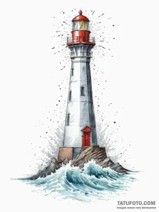 A solitary lighthouse being battered by storm... - эскиз тату (№1755729861_0, 20.08.2025 22:44) — Tatufoto.com
