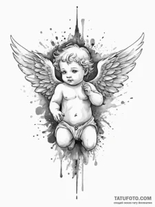 Cherub, tattoo sketch design, fine lines, del... - эскиз тату (№1755730481_0, 20.08.2025 22:54) — Tatufoto.com