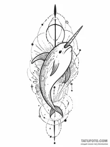 Narwhal, tattoo line art, on a clean white pa... - эскиз тату (№1755730703_0, 20.08.2025 22:58) — Tatufoto.com