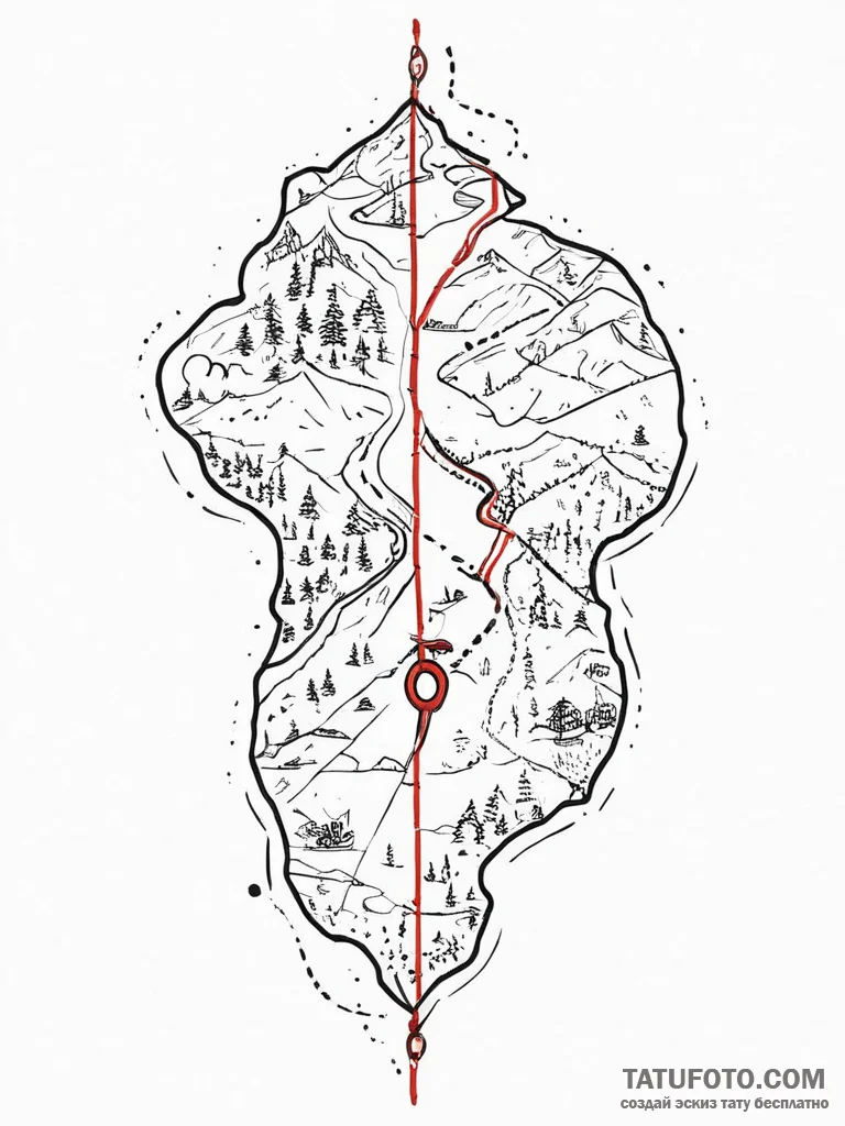 Tattoo design a simple map line tracing a sha... - эскиз тату (№1755732156_0, 20.08.2025 23:22) — Tatufoto.com