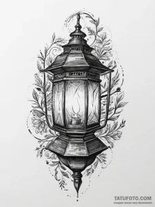 Tattoo sketch a stylized lantern illuminating... - эскиз тату (№1755732366_0, 20.08.2025 23:26) — Tatufoto.com