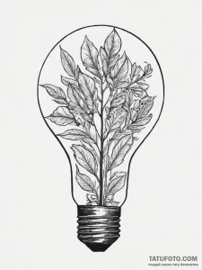 Lightbulb with a plant growing inside, tattoo... - эскиз тату (№1755734025_0, 20.08.2025 23:53) — Tatufoto.com
