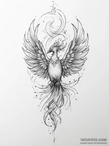 Tattoo sketch a phoenix rising in powerful, f... - эскиз тату (№1755734437_0, 21.08.2025 00:00) — Tatufoto.com
