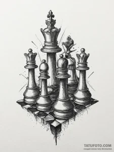 A detailed close-up of a half-finished game o... - эскиз тату (№1755738830_0, 21.08.2025 01:13) — Tatufoto.com