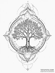Tattoo sketch a tree with roots wrapping arou... - эскиз тату (№1755740219_0, 21.08.2025 01:36) — Tatufoto.com