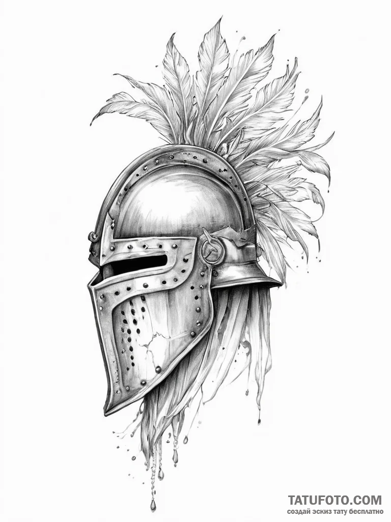 Tattoo sketch a medieval knight's helmet with... - эскиз тату (№1755741027_0, 21.08.2025 01:50) — Tatufoto.com