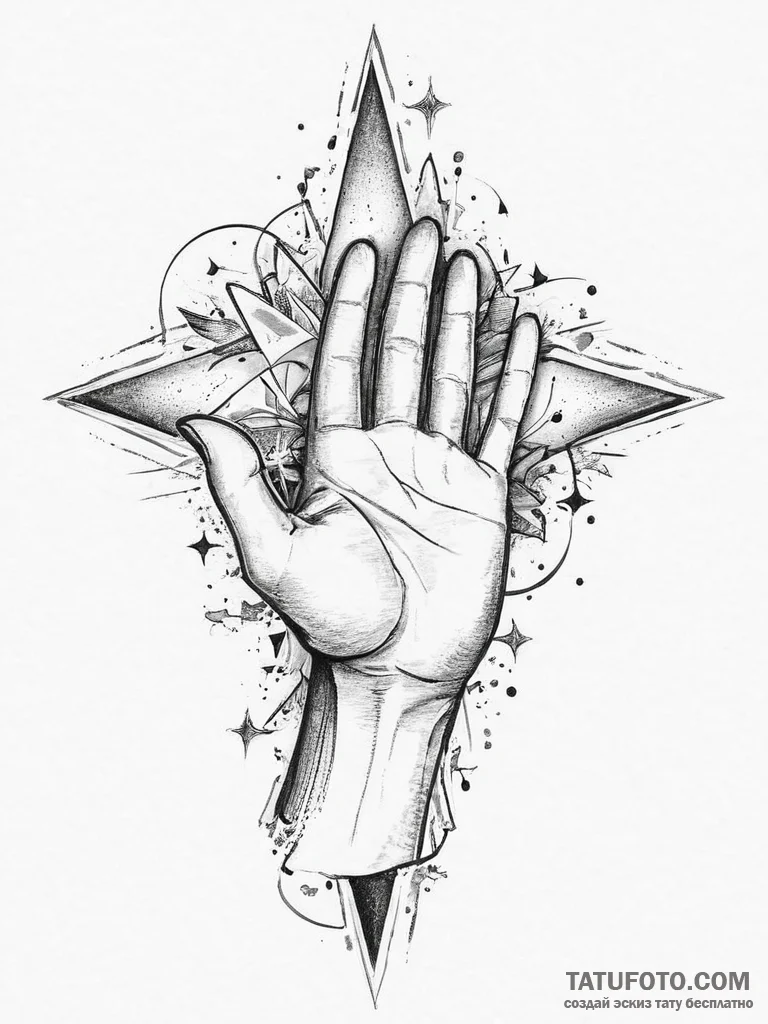 Tattoo sketch a hand reaching for a star, sym... - эскиз тату (№1755743422_0, 21.08.2025 02:30) — Tatufoto.com