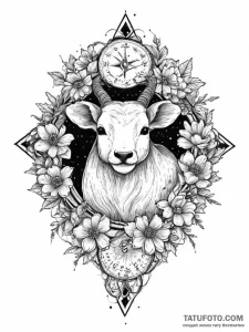 Tattoo sketch a zodiac animal resting among a... - эскиз тату (№1755747213_0, 21.08.2025 03:33) — Tatufoto.com