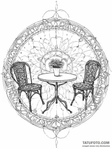 A charming parisian street cafe, with wicker... - эскиз тату (№1755748011_0, 21.08.2025 03:46) — Tatufoto.com