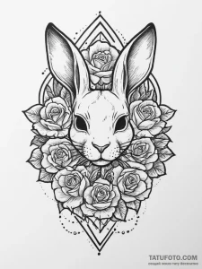 Rabbit, ink illustration for tattoo, black an... - эскиз тату (№1755748609_0, 21.08.2025 03:56) — Tatufoto.com
