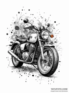 Motorcycle, tattoo line art, trash polka tatt... - эскиз тату (№1755751205_0, 21.08.2025 04:40) — Tatufoto.com