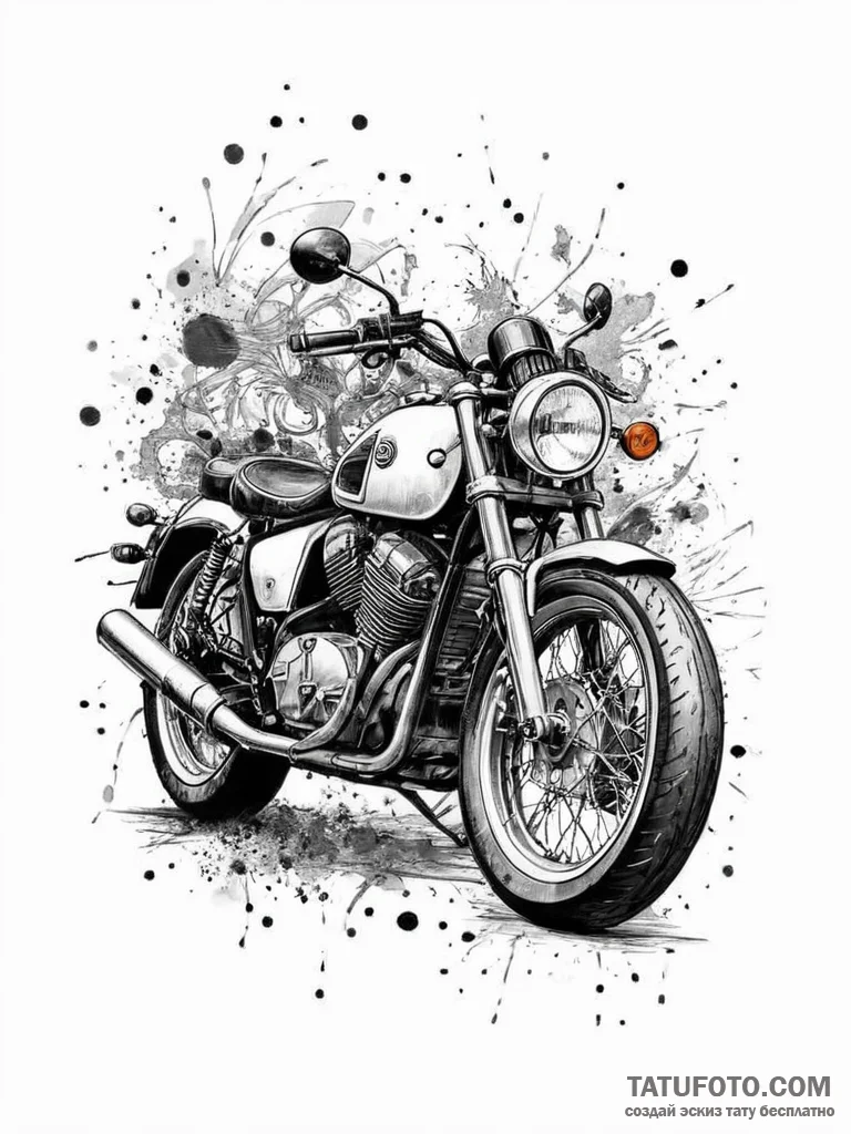 Motorcycle, tattoo line art, trash polka tatt... - эскиз тату (№1755751205_0, 21.08.2025 04:40) — Tatufoto.com