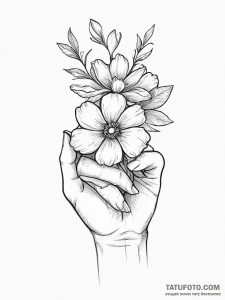 Tattoo sketch a hand holding a single, delica... - эскиз тату (№1755783513_0, 21.08.2025 13:38) — Tatufoto.com