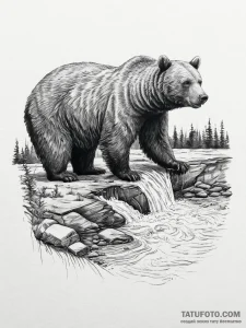 A brown bear standing in a river, trying to c... - эскиз тату (№1755783908_0, 21.08.2025 13:45) — Tatufoto.com