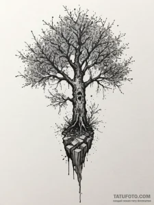 Tattoo sketch a single, strong tree growing o... - эскиз тату (№1755785898_0, 21.08.2025 14:18) — Tatufoto.com