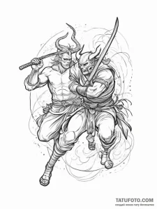 Samurai fighting an oni, ink illustration for... - эскиз тату (№1755786303_0, 21.08.2025 14:25) — Tatufoto.com