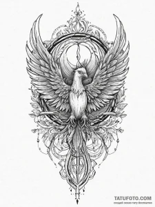 Tattoo sketch a 'phoenix' rising from a famil... - эскиз тату (№1755786701_0, 21.08.2025 14:31) — Tatufoto.com