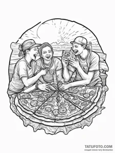 A candid shot of friends sharing a pizza and... - эскиз тату (№1755787288_0, 21.08.2025 14:41) — Tatufoto.com
