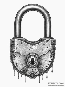 A detailed shot of an old, rusted padlock., t... - эскиз тату (№1755787683_0, 21.08.2025 14:48) — Tatufoto.com