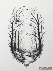 Tattoo sketch an ethereal forest scene with g... - эскиз тату (№1755787895_0, 21.08.2025 14:51) — Tatufoto.com