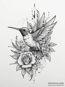 Tattoo design a subtle hummingbird, its wings... - эскиз тату (№1755789488_0, 21.08.2025 15:18) — Tatufoto.com