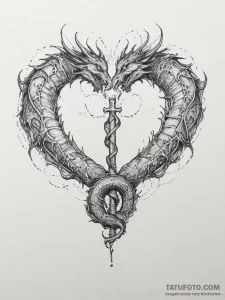 Tattoo sketch a dragon coiled around a signif... - эскиз тату (№1755792700_0, 21.08.2025 16:11) — Tatufoto.com