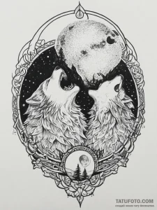 Tattoo design a wolf pack howling together un... - эскиз тату (№1755795664_0, 21.08.2025 17:01) — Tatufoto.com