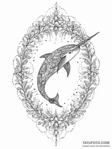 Narwhal, tattoo drawing outline, on a clean w... - эскиз тату (№1755795860_0, 21.08.2025 17:04) — Tatufoto.com