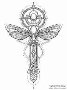 Tattoo sketch ankh with a scarab beetle - эскиз тату (№1755805133_0, 21.08.2025 19:38) — Tatufoto.com