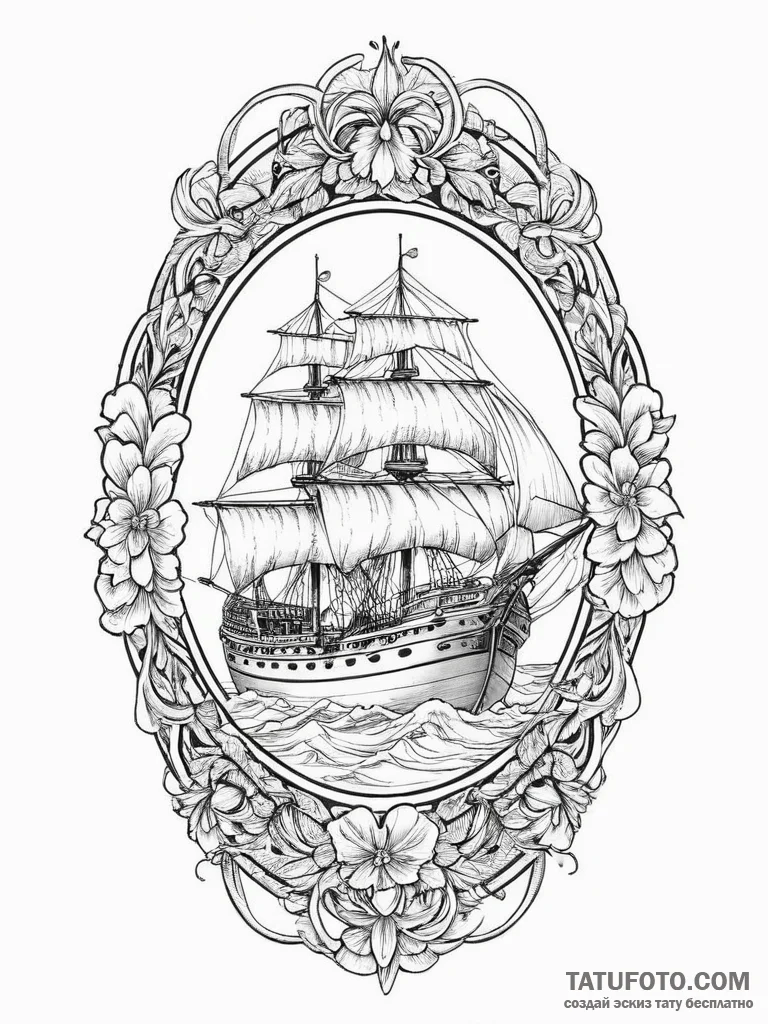 Tattoo sketch ship, tattoo drawing outline, o... - эскиз тату (№1755814519_0, 21.08.2025 22:15) — Tatufoto.com