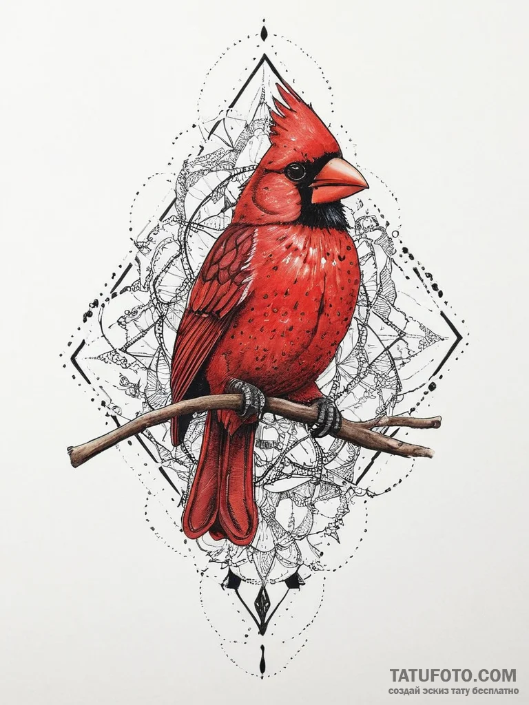 Tattoo sketch cardinal, artistic tattoo sketc... - эскиз тату (№1755814715_0, 21.08.2025 22:18) — Tatufoto.com