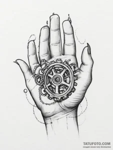 Tattoo sketch hands with a gear, concept art... - эскиз тату (№1755820123_0, 21.08.2025 23:48) — Tatufoto.com