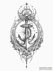 Tattoo sketch boating an anchor with a compas... - эскиз тату (№1755820526_0, 21.08.2025 23:55) — Tatufoto.com