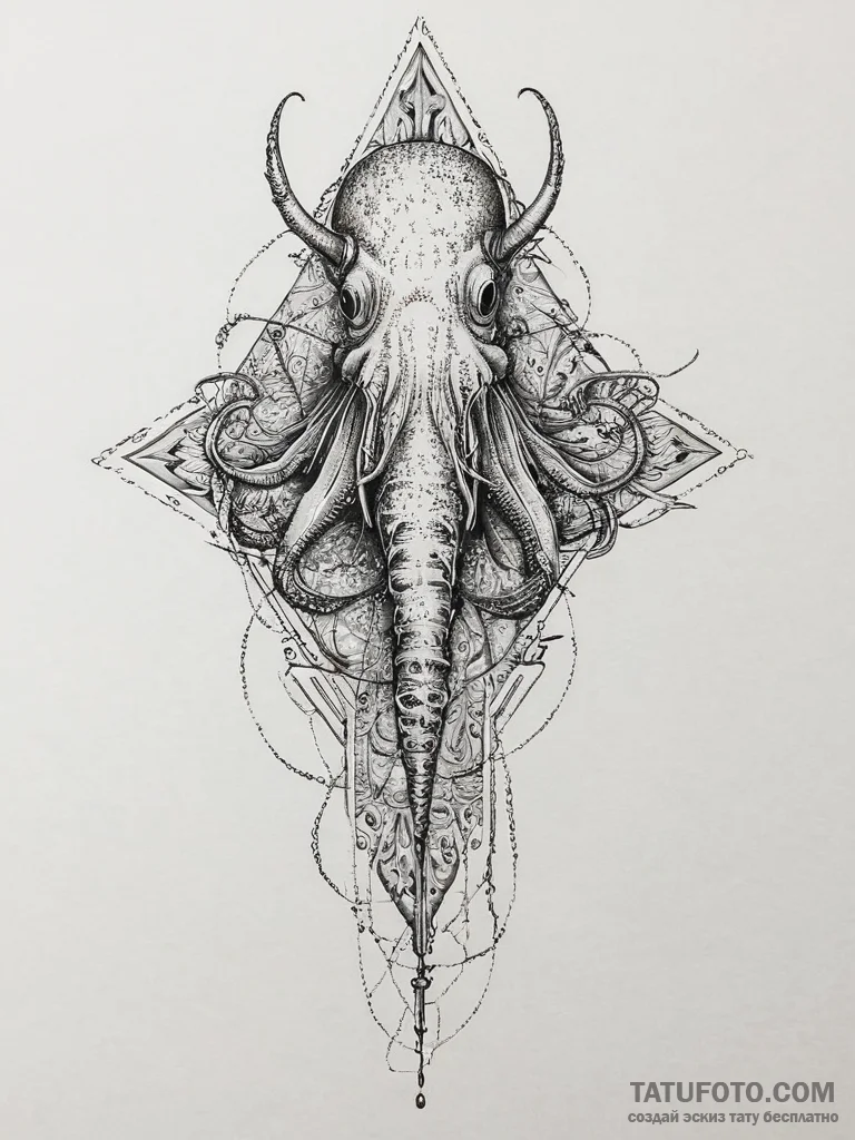 Tattoo sketch cuttlefish, tattoo sketch desig... - эскиз тату (№1755822539_0, 22.08.2025 00:28) — Tatufoto.com