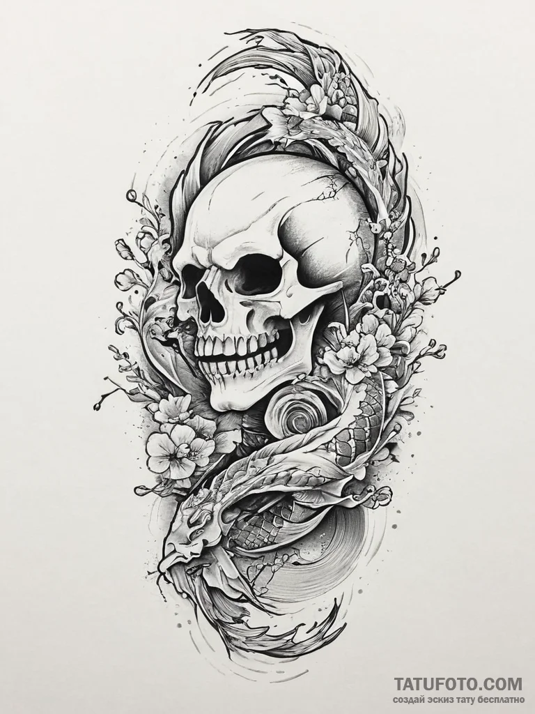 Tattoo sketch sketch череп, concept art for t... - эскиз тату (№1755823349_0, 22.08.2025 00:42) — Tatufoto.com