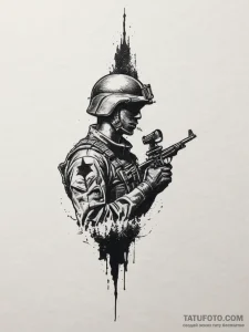 Tattoo sketch soldier's silhouette against th... - эскиз тату (№1755823750_0, 22.08.2025 00:49) — Tatufoto.com
