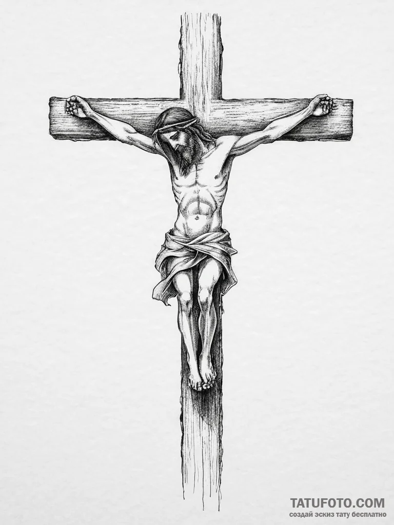 Tattoo sketch jesus on the cross, artistic ta... - эскиз тату (№1755824148_0, 22.08.2025 00:55) — Tatufoto.com