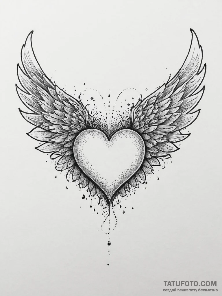 Tattoo sketch heart with wings, tattoo line a... - эскиз тату (№1755824744_0, 22.08.2025 01:05) — Tatufoto.com
